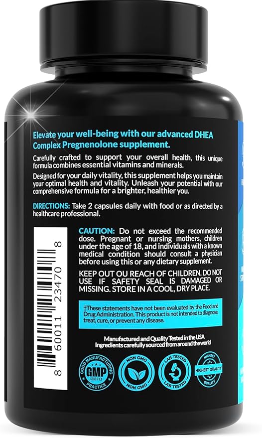 DHEA Micronized 200mg Complex with Pregnenolone 100mg Supplement for Men & Women with Ashwagandha, DIM, Magnesium, Boron, Calcium , Zinc, Vitamin D3, C and B6 Hormone Support - Made in USA 90 Capsules