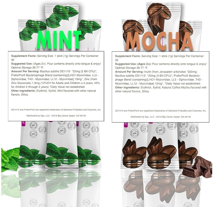 'Opu Probiotics Mocha Instant-Dissolve - One Month Supply - 5 Billion CFU's - Men, Women & Children w/Prebiotics Sugar Free, Gluten Free, Non GMO