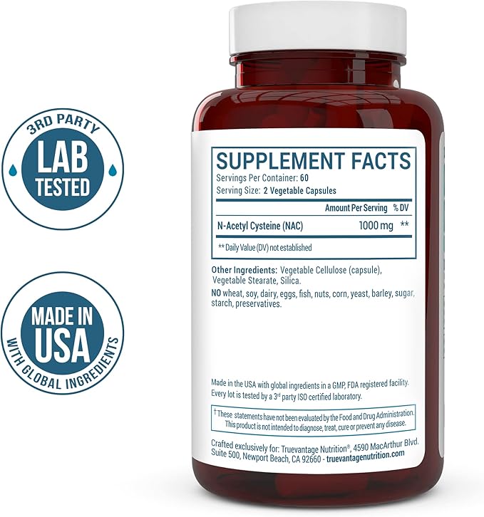 NAC Supplement (N-Acetyl Cysteine) - 1000 mg-Antioxidant Support - Promotes Liver Health and Detoxification - Boosts Lung and Immune Health - Vegetable Capsules - 120 Count - 60 Servings