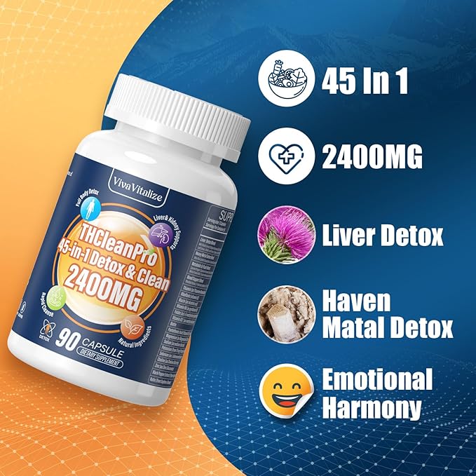 45 in 1 Comprehensive Liver Detox, 216000MG Zeolite Detox Heavy Metal Detox Full Body Detox Milk Thistle Liver Detox, 100% Natural Maximum Absorption, Energy Immune Support 90 Capsules