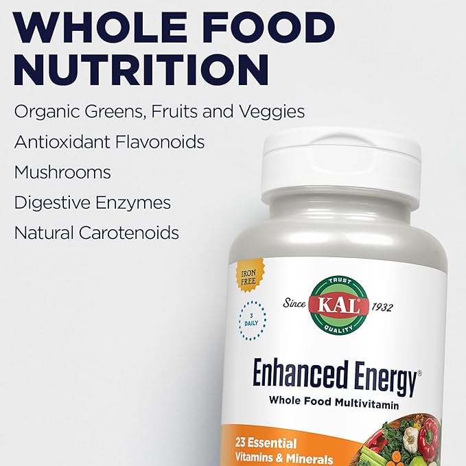 KAL® Enhanced Energy Multivitamin | Whole Food Based Vitamins & Minerals w/ Antioxidants, Digestive Enzymes & Natural Carotenoids | 180 Capsules