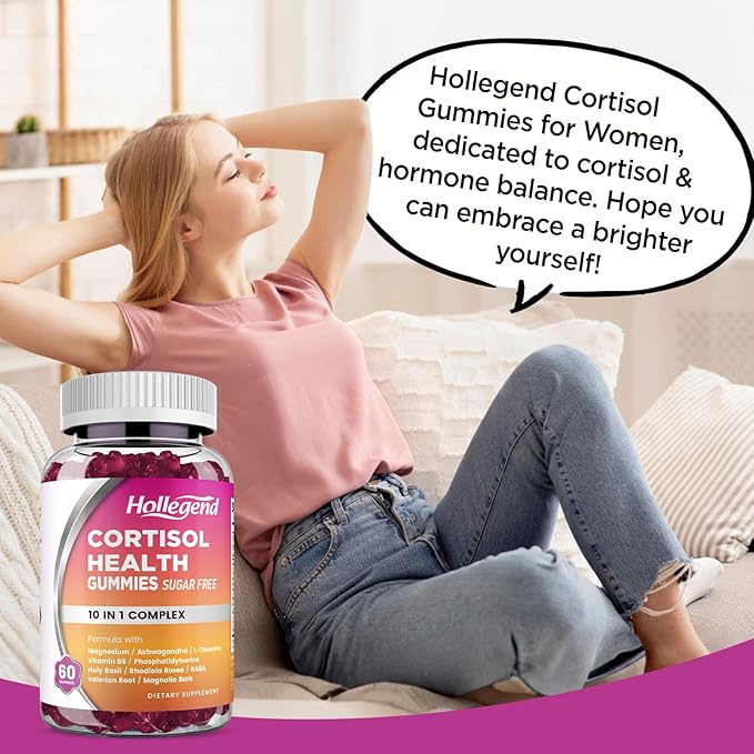 Cortisol Supplements for Women Men, Cortisol Gummies with Ashwagandha, Magnesium, L-Theanine, Phosphatidylserine, B6 for Cortisol Detox, Relaxation, Sleep, Focus, Sugar-Free, Vegan, 60