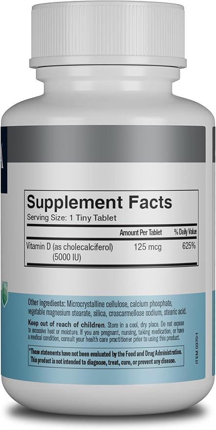 FREEDA Vitamin D3-5000 IU – High-Potency Vitamin D for Bone Strength & Immune Support – Easy-to-Swallow Tablets – 100 Tiny Tablets