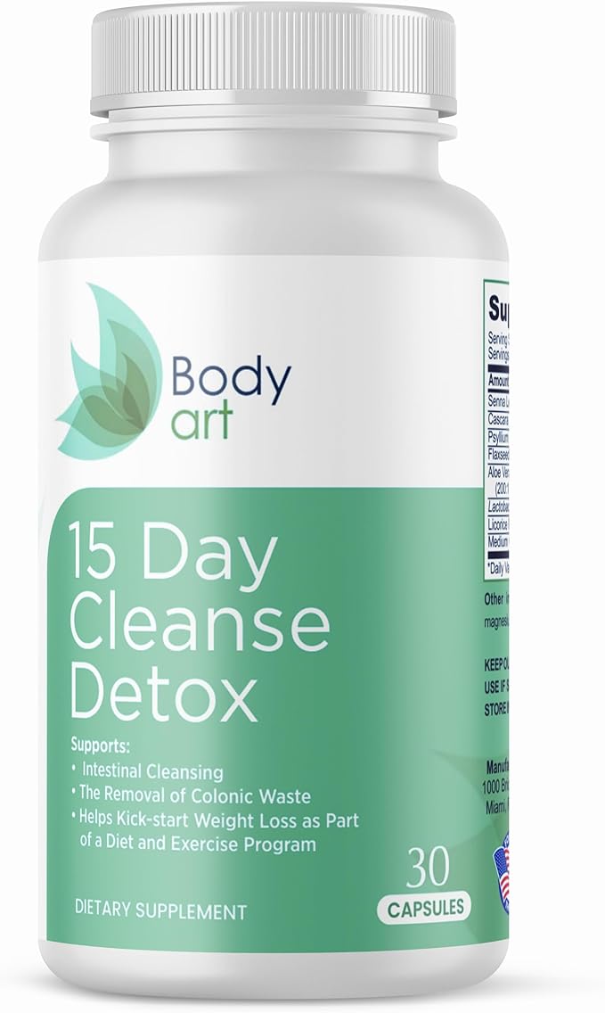 Body Art 15 Day Colon Cleanse Detox - Gut Detox Cleanse for Digestive Health, Gut Cleanse Detox for Women & Men - for Bowel Cleanse, Remove Body Waste, Advanced Colon Cleanser & Detox - 30 Capsules