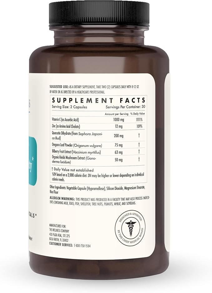 The Wellness Company Natural Immunity | 60 Capsule (1 Month Supply) | Formulated for Powerful Daily Immune Defense | Non-GMO, Vegan, Gluten Free | for Supporting Healthy Immune Function