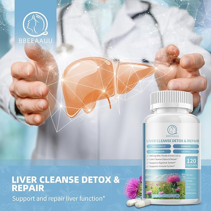 Milk Thistle Supplement Capsules, Liver Health Formula, with Dandelion Root, 10:1 Extract, for Liver Detox Cleanse Support, Digestive & Immune System (120 Count (Pack of 2))