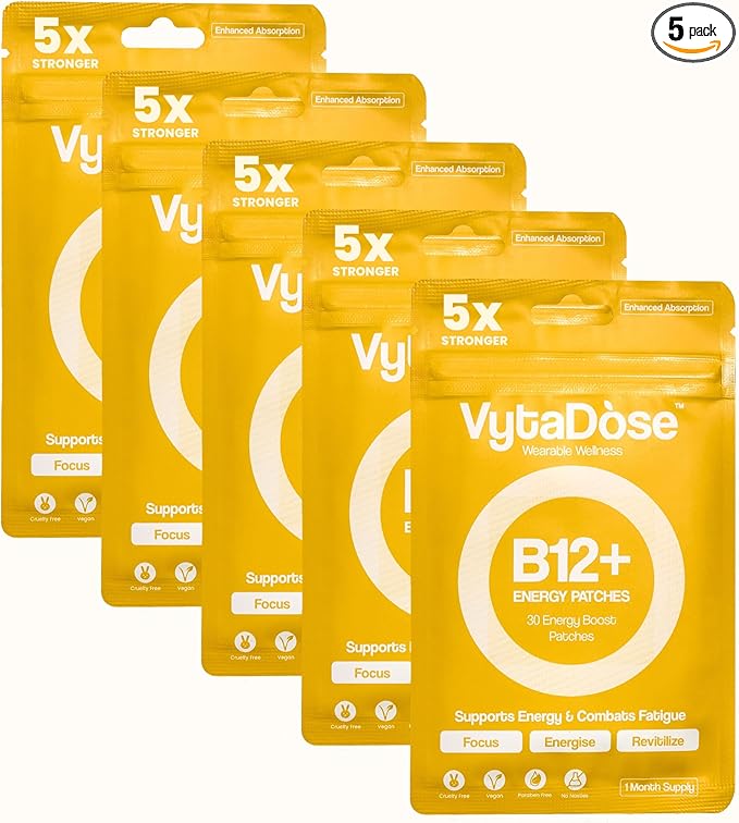 B12+ Energy Patches | Complete B-Vitamins, Caffeine, Guarana & Natural Energy Blend | Bioactive B Vitamins for Mood, Energy, Methylation & Cognition | 5X Stronger Formula (5 Pack)