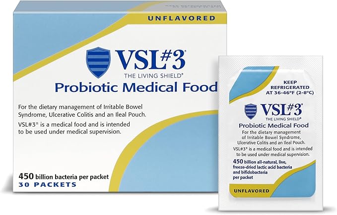 VSL #3® Probiotic Powder for Digestive Health, IBS & UC Symptoms - 450B CFUs, High-Potency, Multi-Strain, Live, Refrigerated Probiotic, Medical Food for Gut Health Support in Men & Women, 30 Pack