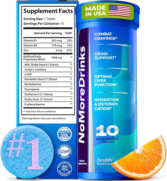 NoMoreDrinks Anti Alcohol Craving Supplement | Liver Detox & Combat Cravings | Energy Support Alcohol Replacement Drink | Organic Milk Thistle Supplement & Dandelion Root & 5HTP | (10) Energy Pills