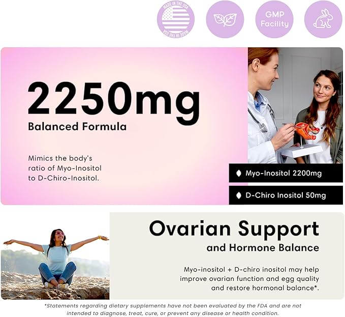 FLEUR Myo-Inositol & D-Chiro Inositol Powder, Hormone Balance and Ovarian Function Support for Women,Supplement for PCOS Symptom Relief, Regulates Menstrual Cycle, Unflavored, 4.34oz (123g)