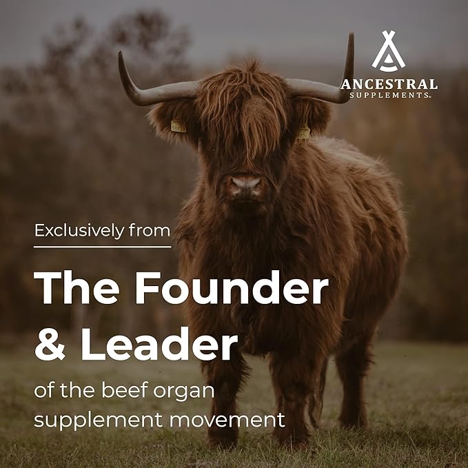 Ancestral Supplements Grass Fed Beef Organ Supplement, Supports Whole Body Wellness with Proprietary Blend of Liver, Heart, Kidney, Pancreas, Spleen, Freeze-Dried Beef, Non-GMO, 180 Capsules