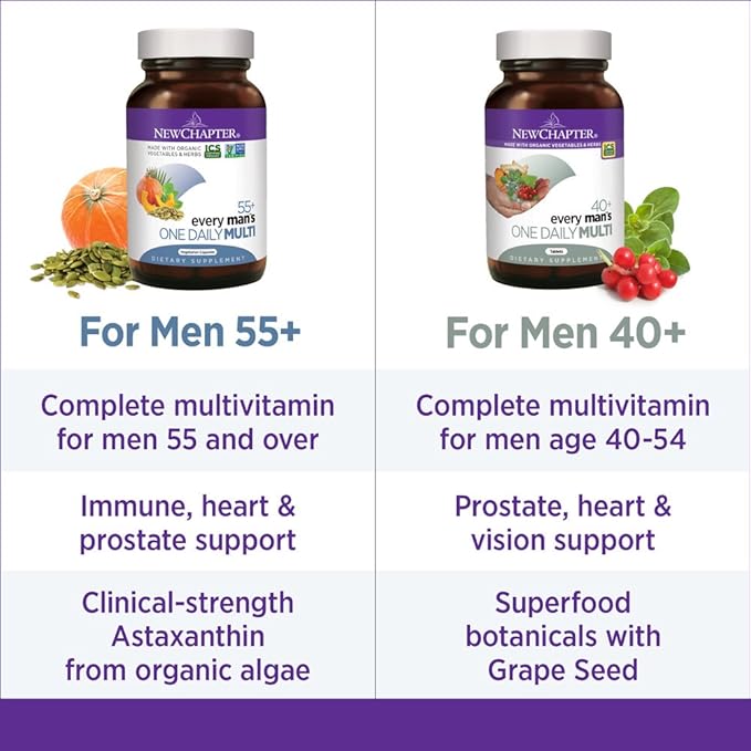 New Chapter Men's Multivitamin, Every Man's One Daily 40+, Fermented with Probiotics + Saw Palmetto + B Vitamins + Vitamin D3 + Organic Non-GMO Ingredients - 24 Count