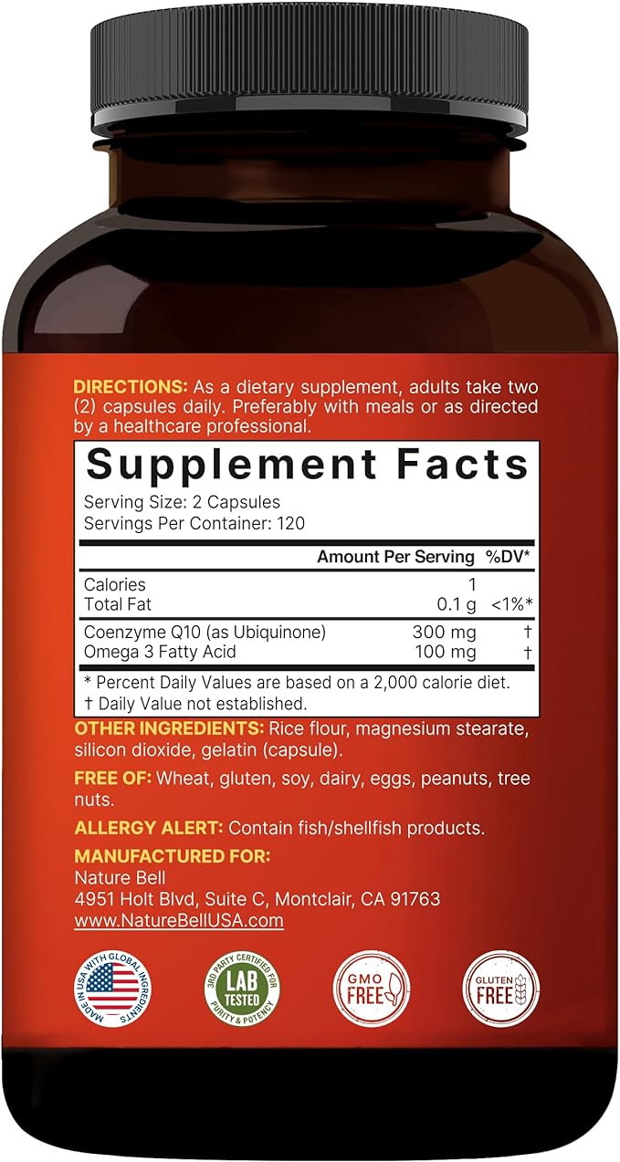 CoQ10 (Ubiquinone) 300mg with Omega 3 Fatty Acids, 240 Capsules | Stable High Absorption Form – Antioxidant Support for Heart & Energy Health – Extra Strength Coenzyme Q10 Supplement