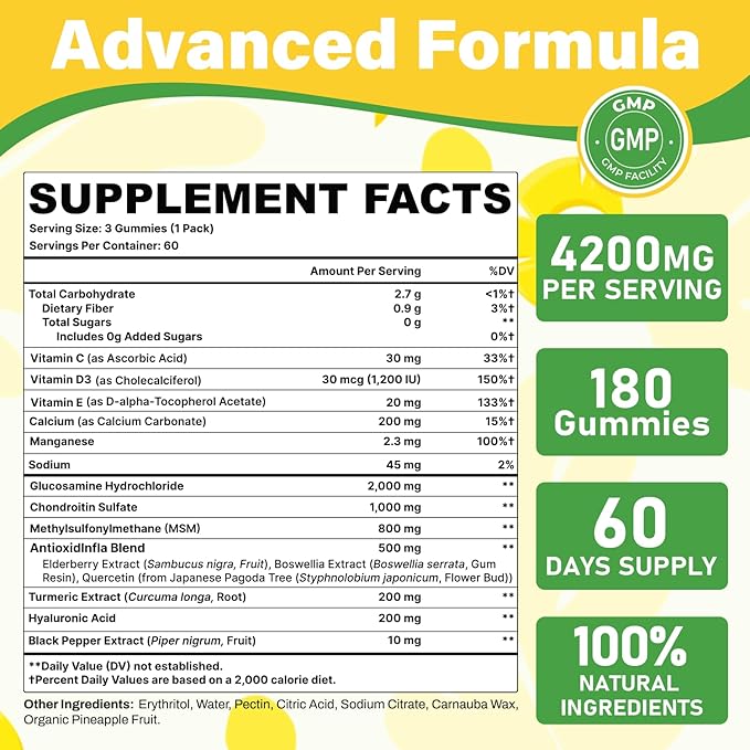 Glucosamine Chondroitin Gummies, 4200mg Extra Strength Joint Supplements Glucosamine Chondroitin with MSM & Elderberry for Joint Health, Flexibility, Immune Support for Adults, Men & Women, 180 Count