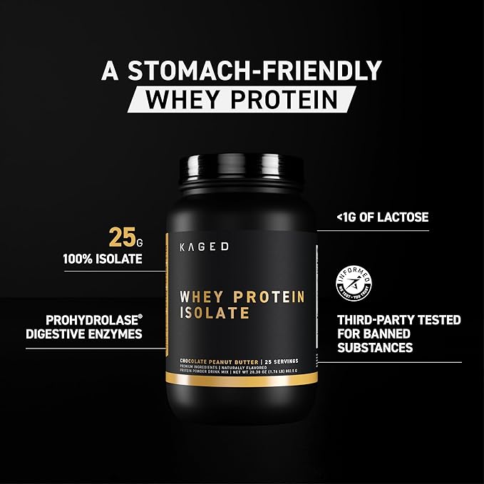 Kaged Whey Protein Isolate Powder, Vanilla, 100% Pure Low Lactose Whey, Post Workout Recovery Drink, Supports Muscle-Building, 25g per Serving, Amazing Taste and Easy Mix for Shakes, 25 Serving