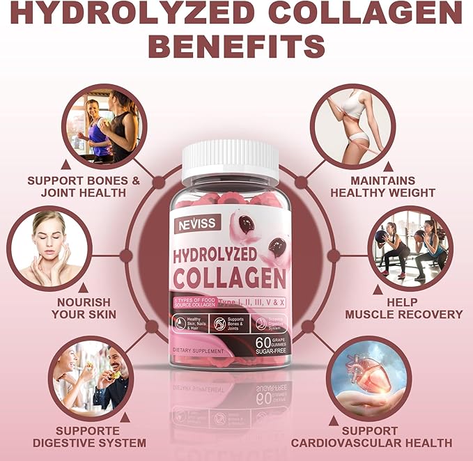 Collagen Gummies for Women Men, 800mg Hydrolyzed Collagen Peptides Gummies Multi Peptides Type I II III V & X, 2500mcg Biotin Keratin Vitamin D3 C E for Healthy Skin Hair Nails and Bone, 1 Pack
