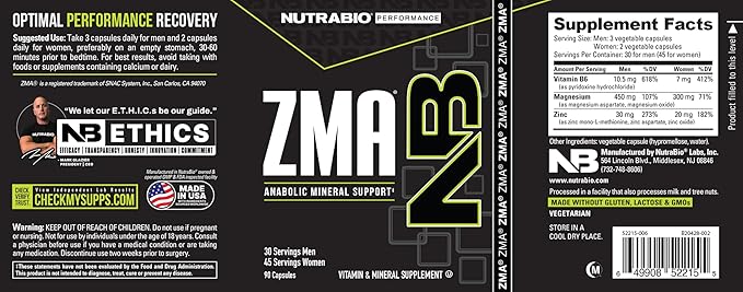 NutraBio ZMA Supplements for Men & Women- Zinc Magnesium Supplements to Support Hormone Levels -Sleep- Muscle Recovery-Immune Health 90 Count