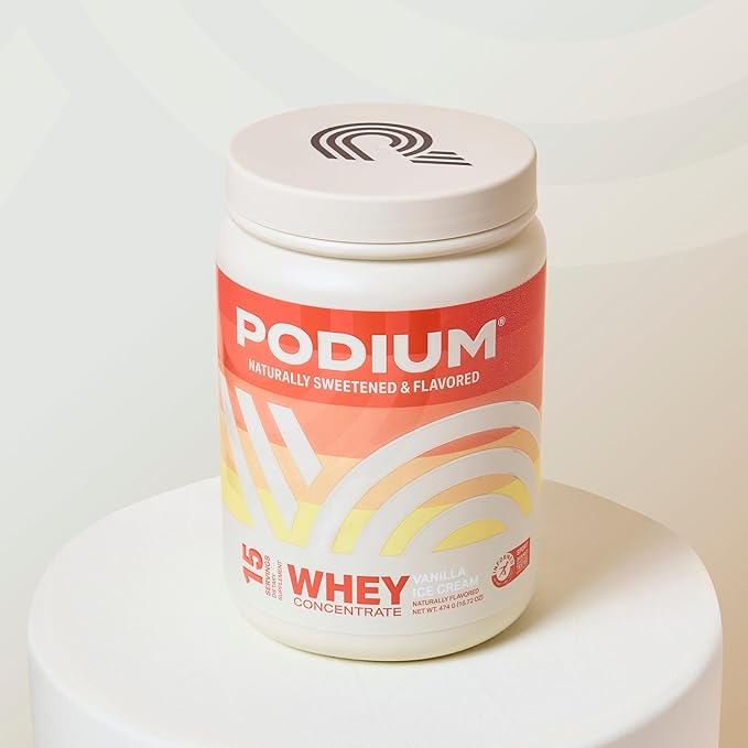Podium Nutrition Whey Protein Powder, Vanilla Ice Cream, 22g Protein Per Serving with Digestive Enzymes, Whey Protein Isolate & Concentrate, Gluten Free, Low Carb, Low Sugar & Soy Free, 15 Servings