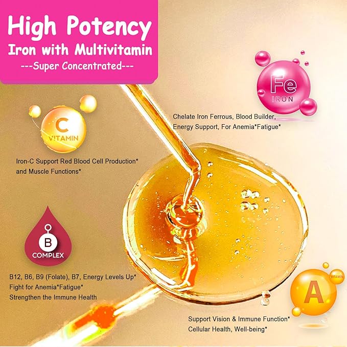 Methyl Folate Liquid Drops and Iron Drops for Women, Non GMO, Sugar Free