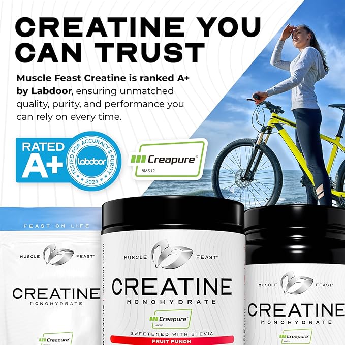 Muscle Feast Creapure Creatine Monohydrate Powder | Premium Pre-Workout or Post-Workout | Easy to Mix, Gluten-Free, Safe and Pure, Kosher Certified (2lb, Unflavored)