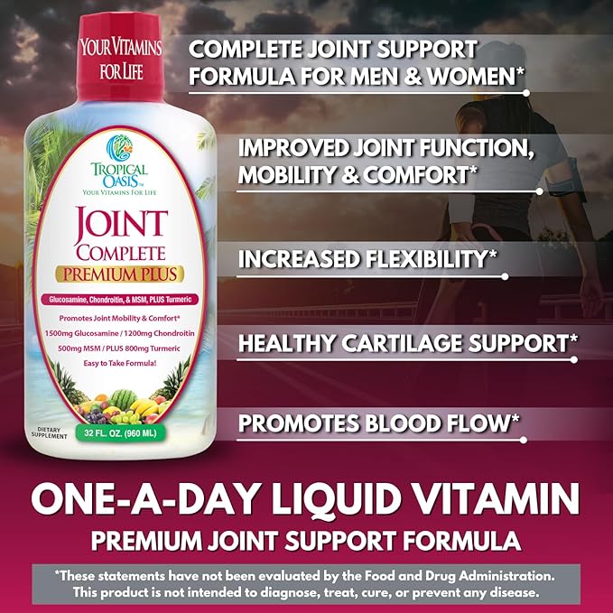 Joint Complete Premium Plus - Liquid Joint Supplement w/Glucosamine, Chondroitin, MSM Plus 800mg Turmeric – 98% Max Absorption – 32oz, 32 serv