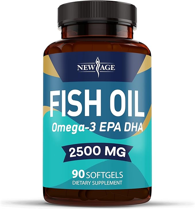 NEW AGE Omega 3 Fish Oil 2500mg Supplement Non GMO - EPA, DHA Fatty Acids Gluten Free (180 Softgels (Pack of 2))