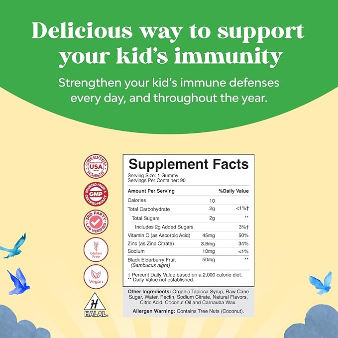 Natures Craft Sambucus Elderberry Gummies for Kids Health - Delicious Black Elderberry Gummies with Zinc and Vitamin C for Kids Immune Support - Gelatin and Gluten Free Non-GMO Immunity Support 90