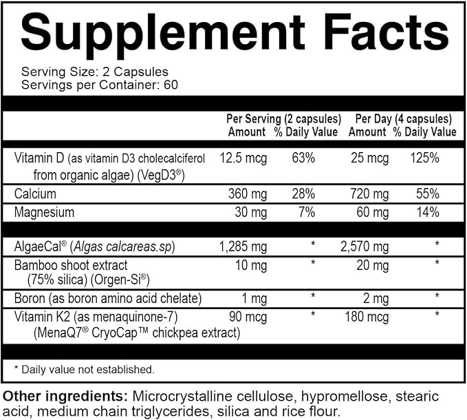 NatureCity True-Osteo Plant-Based Supplement for Bone Strength | AlgaeCal Calcium & Magnesium, Plant-Based Vitamin D3, Vitamin K2, Silicon| Gentle on Stomach (240 Capsules)