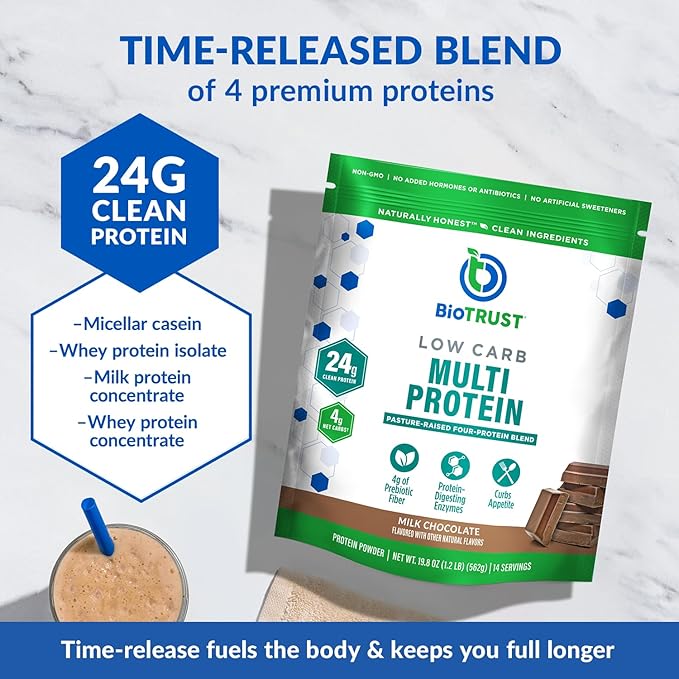 BioTrust Low Carb Protein Powder – Natural and Delicious Whey & Casein Blend from Grass-Fed Hormone Free Cows – Non GMO, Soy Free, Gluten Free, Hormone Free (Chocolate, 3-Pack)