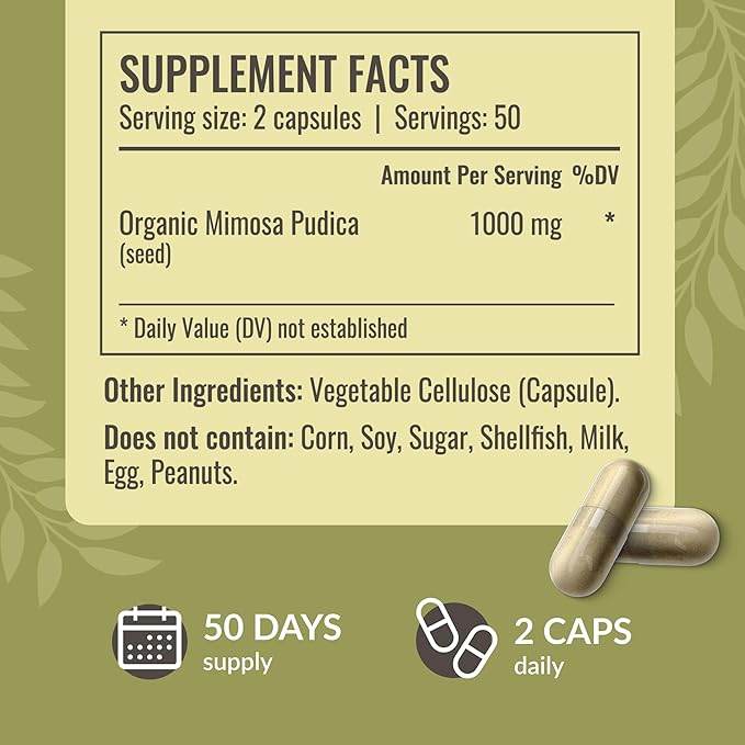 HERBAMAMA Mimosa Pudica Seed Capsules - 1000 mg Mimosa Pudica Plant for Digestive Health - Promoting Digestive Cleanse and Detox Support - Vegan, Non-GMO - 100 Caps