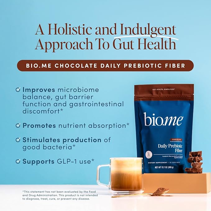Daily Prebiotic Fiber Chocolate - Fiber Supplement Powder for Digestive Health & Gut Health - Fiber Powder Prebiotics, Non-GMO, Gluten & Sugar Free Soluble Fibre Supplements-30 Servings