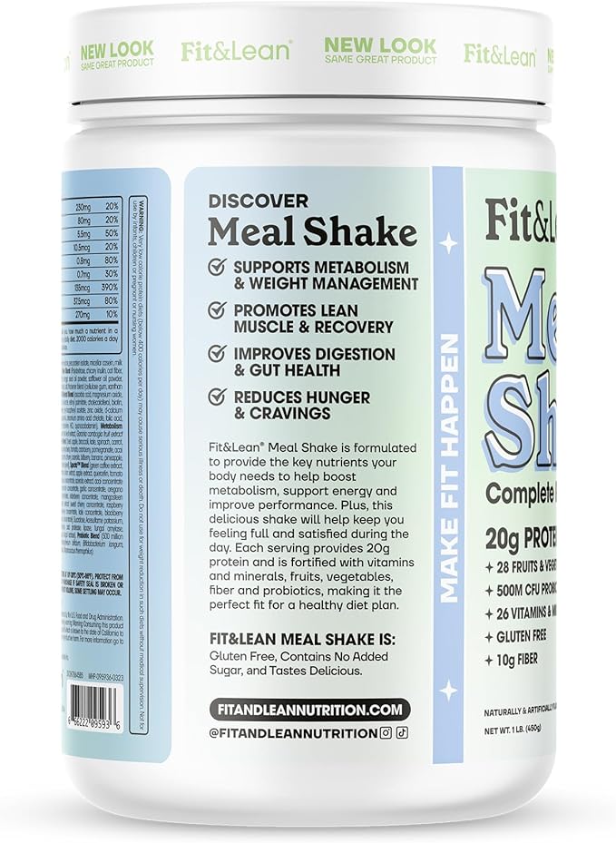 Fit & Lean Meal Shake, Fat Burning Meal Replacement, Protein, Fiber, Probiotics, Strawberry Shortcake, 0.8 lbs (365 g),10 Servings Per Container