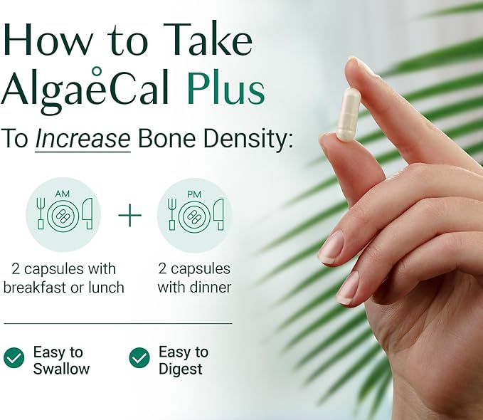 ALGAECAL Plus - Organic Red Algae Calcium Supplement for Women, Vitamin K2 (100mg), Vitamin D3 (1600 IU), Magnesium (350mg) & Trace Minerals, for Improved Bone Strength, Easy to Swallow, 120 Veg Caps