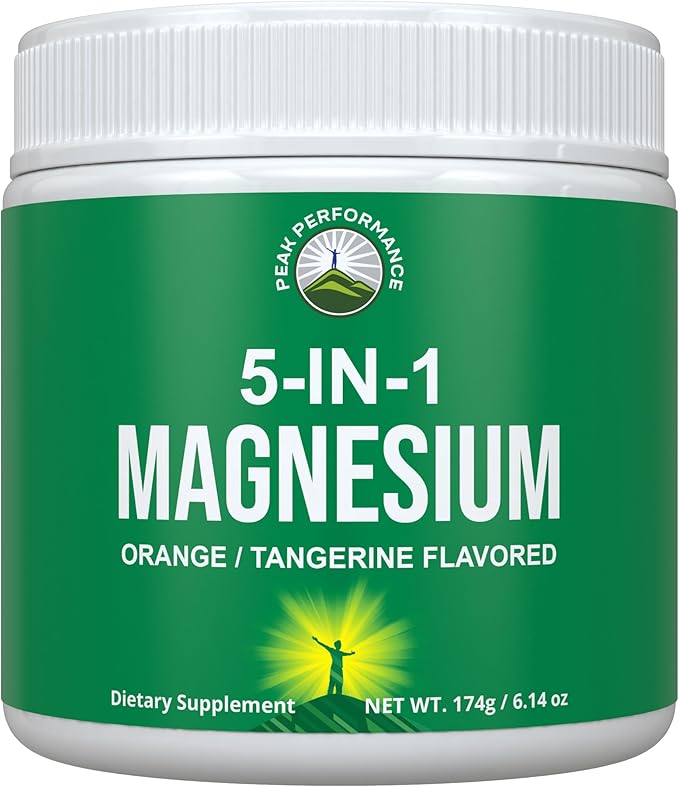 5-in-1 Magnesium Powder Drink for Women & Men. Magnesium Glycinate + Citrate + Malate + Chelate + Taurate. Great Tasting Vegan Supplement for Muscle Relaxation, Sleep, Cramps. Orange Flavor