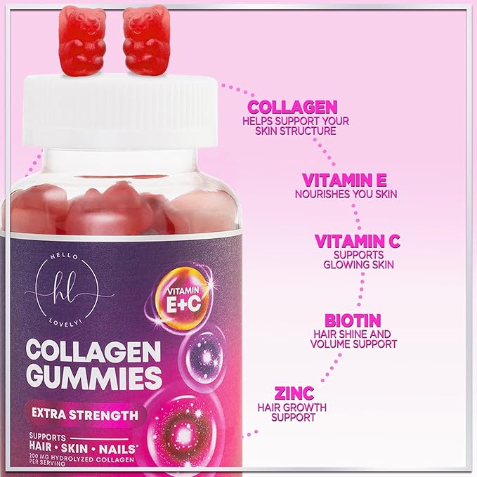 Collagen Peptides for Women - Collagen Gummy with Biotin for Hair, Skin, Nail, Bone & Joint Support, Extra Strength Hydrolyzed Collagen Peptides Supplement for Women & Men, Non-GMO - 60 Gummies