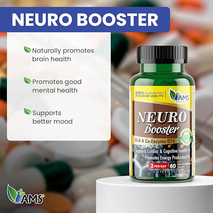 America Medic & Science Neuro Booster (60 Capsules) | Nutritional Supplement for Brain Health | Vitamin Pills for Better Memory and Cognitive Function | with Coenzyme Q10, ALA, and Acetyl L-Carnitine