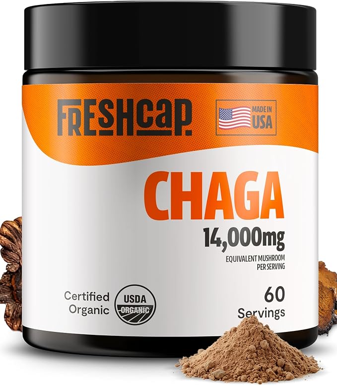 FreshCap Chaga Mushrooms Powder 14,000mg - Chaga Mushroom Extract for Immune and Antioxidants Support, Ayurveda Nootropic Supplement (60 Servings)