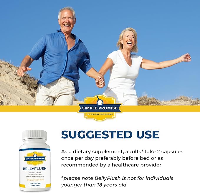 Simple Promise - BellyFlush - Detox and Colon Cleanse Support - Promotes Digestive Health, 60 Capsules