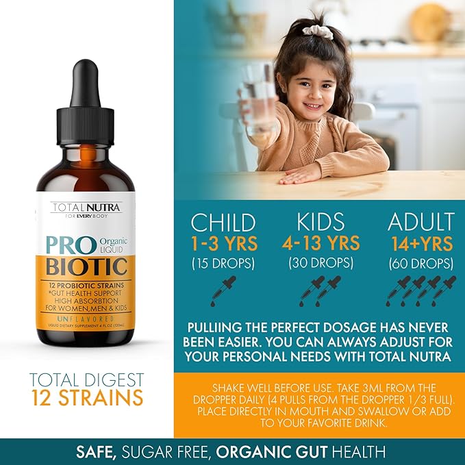 Liquid Probiotic for Women, Men, Kids, Toddler Probiotic: USDA Organic Vegan Probiotic Liquid & Alfalfa Blend + Acidophilus for Gut Health, Dairy Gluten Sugar Free, Non-GMO Oral Probiotics (2 Pack)