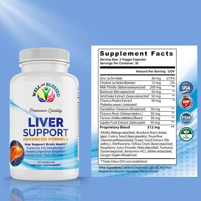 Liver Support Herbal Supplements - 60 Capsules - Advanced Formula for Liver Health - Support Fat Metabolism - Assists Digestive Enzymes, Liver Detoxifications
