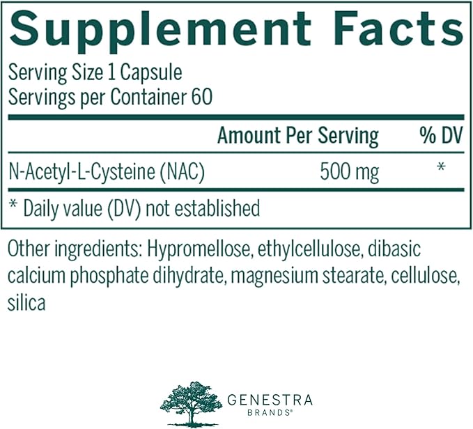 Genestra Brands Amino NAC | Vegan N-Acetyl-L-Cysteine Formula | 60 Capsules