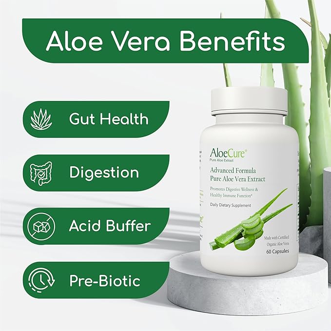 AloeCure Organic Aloe Vera Capsules Pack - 4 Pieces - 2 x Melatonin + Collagen, 2 x Aloe Vera Capsules