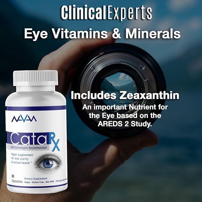 Navan CataRx Antioxidant AREDS 2 Eye Vitamins & Minerals Supplement for Lens Clarity & Retina Health by Clinical Experts - Lutein, Zeaxanthin, Zinc, Vitamin C, NAC - Kosher Certified, 60 Capsules