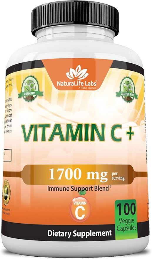 NaturaLife Labs A Higher Standard Vitamin C 1,700 MG with Vitamin D3, Zinc, Elderberry, Ginger Root - Maximum Strength Multi System Immune Support- 100 Veggie Capsules
