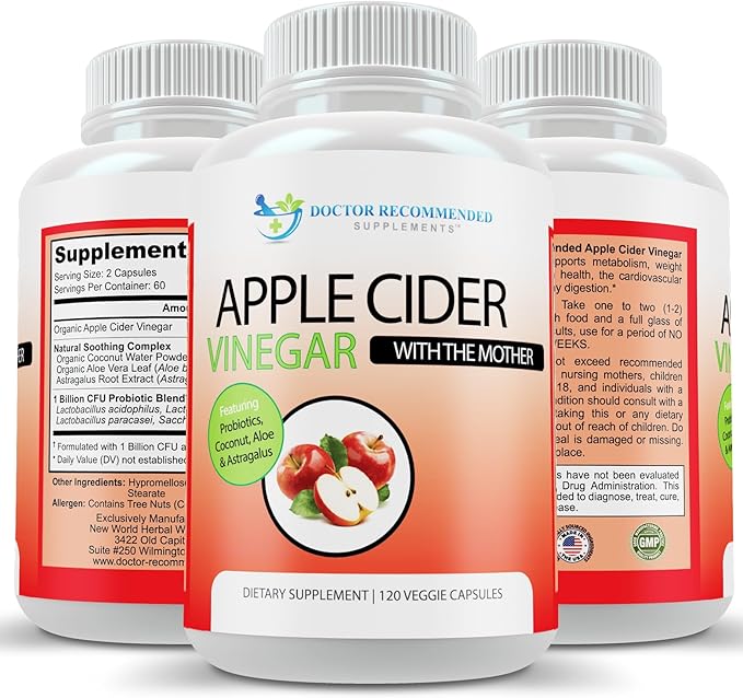 Apple Cider Vinegar Capsules - 100% Organic Apple Cider Vinegar Pills 1500 mg - Natural Digestion, Immune Booster Support & Cleansing Supplement with Probiotics - Made in The USA