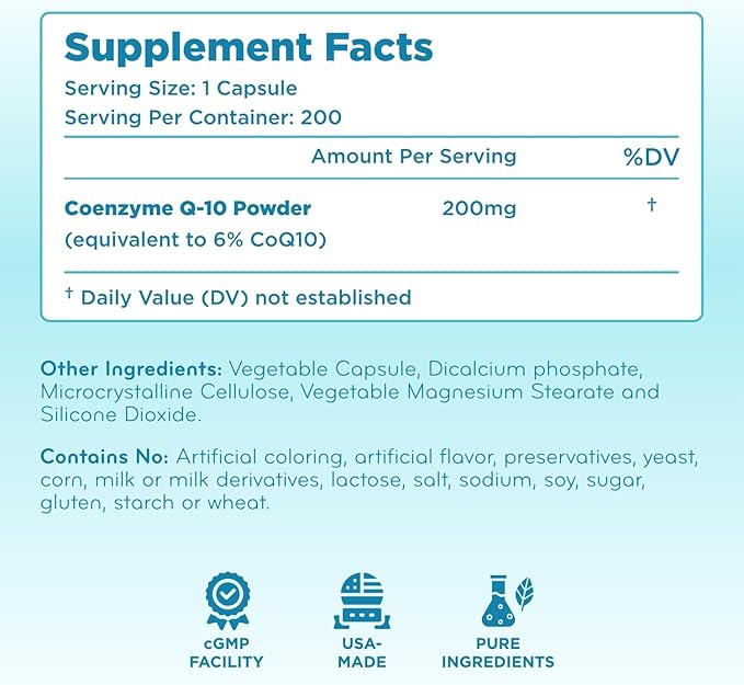 Pure CoQ10 200mg 200 Capsules - Quick Absorption Non-GMO