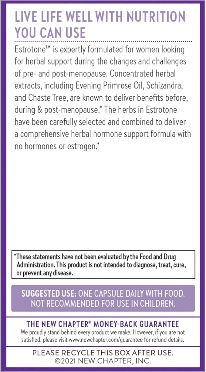 New Chapter Menopause Supplement - Estrotone Herbal Hormone-Balance Blend with Black Cohosh to Reduce Hot Flashes & Night Sweats - 60 ct Vegetarian Capsule