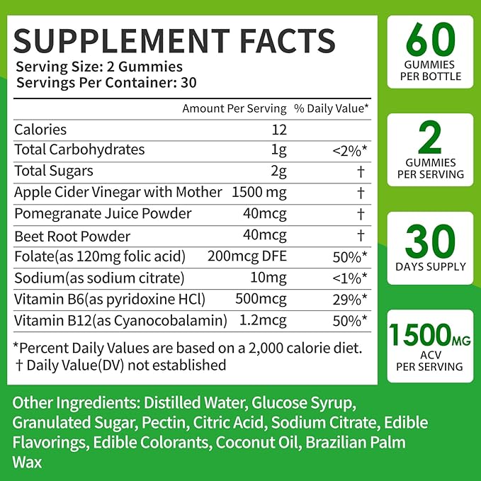 Keto ACV Gummies 1500mg Apple Cider Vinegar Gummies with B12,Keto Support, Boost Immue, Energy, and Digestive Health- Vegan, Gluten-Free