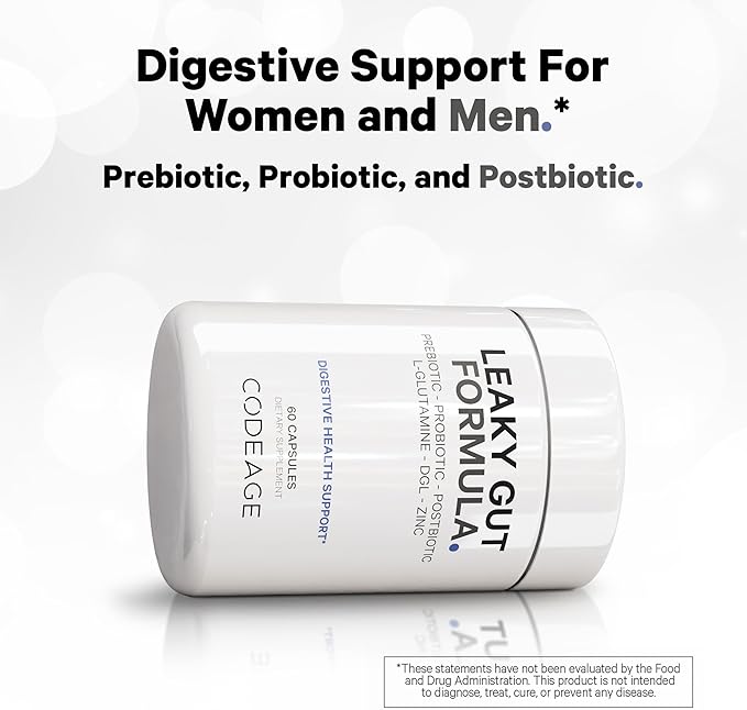 Codeage Leaky Gut Supplement, L-Glutamine, N-Acetylglucosamine, Probiotic, Butyric Acid, Polyphenols, Quercetin, DGL, Marshmallow Root, Berberine, BioPerine, Cinnamon, Vegan, Non-GMO, 60 Capsules