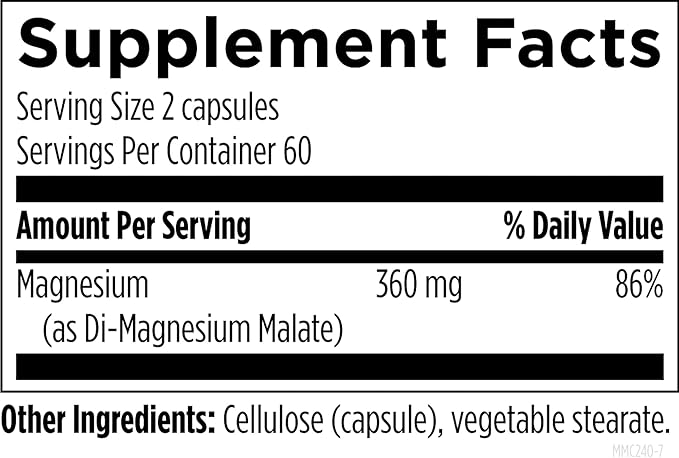 Designs for Health Magnesium Malate - Chelated Magnesium as Di Magnesium Malate - Highly Bioavailable Form to Support Energy, Bone Health + Muscle Recovery (240 Magnesium Malate Capsules)